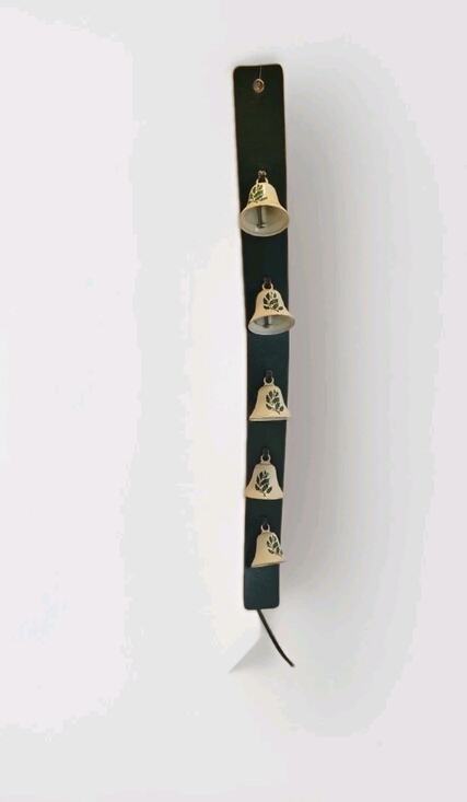 Vintage Christmas Bells On Leather Strap Door Hanger Holly LOUD Bells Holiday